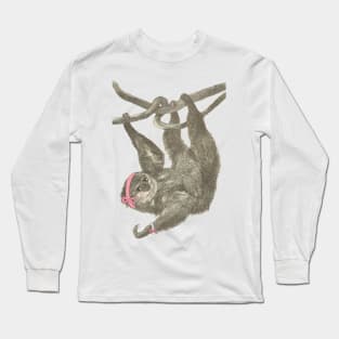 Lispe Sloth Pink Breast Cancer Awareness Warrior Long Sleeve T-Shirt